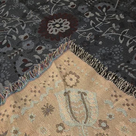 NATURAL LIFE Blue And Cream Woven Throw Blanket. - Picture 6 of 7